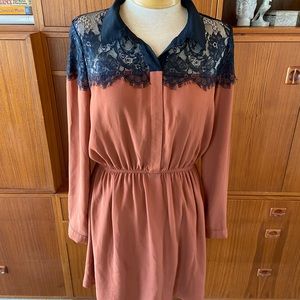 Gianni Bini Rust Colored Dress with Black Lace Detailing